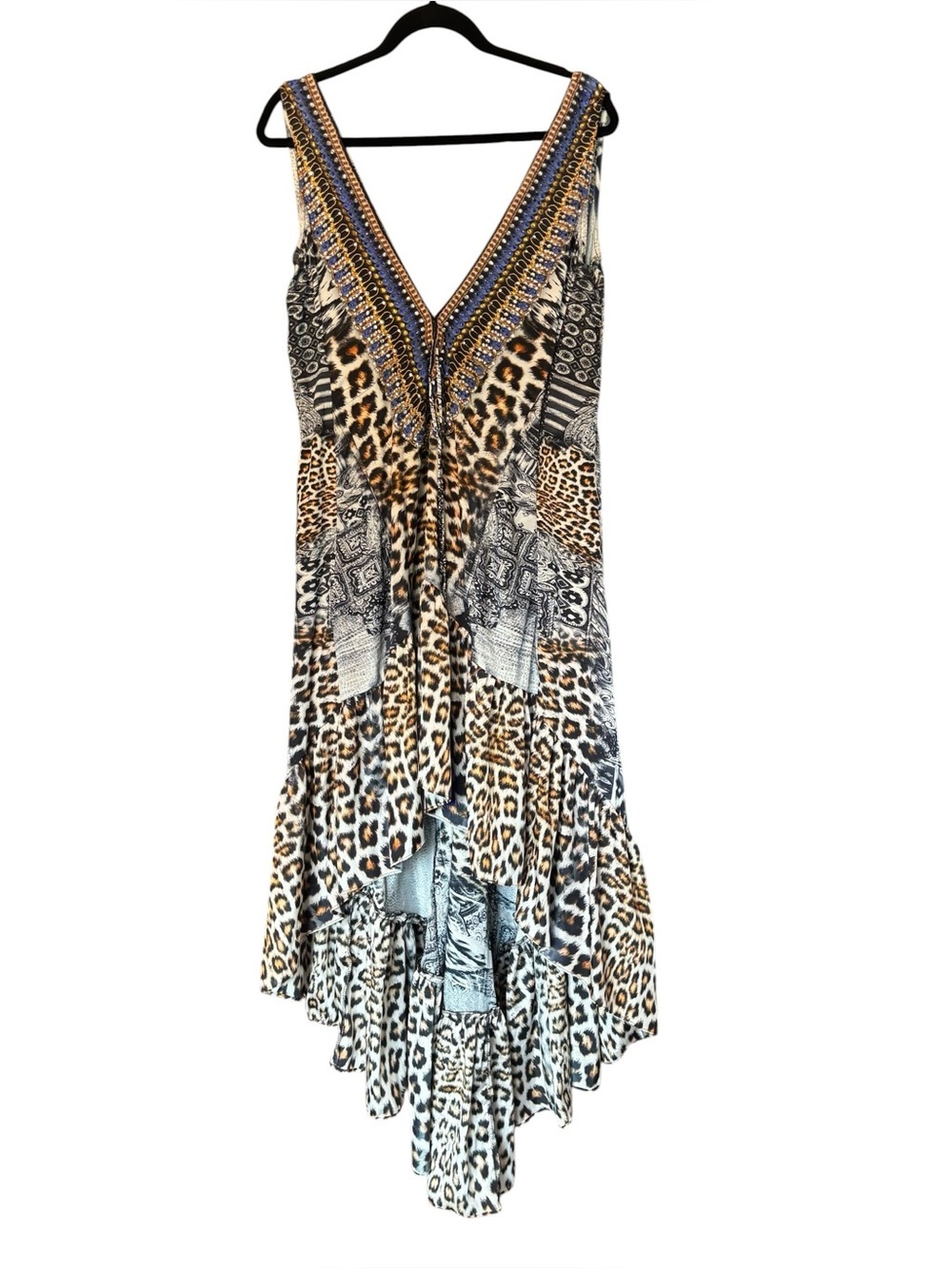 La Moda True Colours Kaftan Dress Cover Up Resortware Animal Print Beaded L/XL